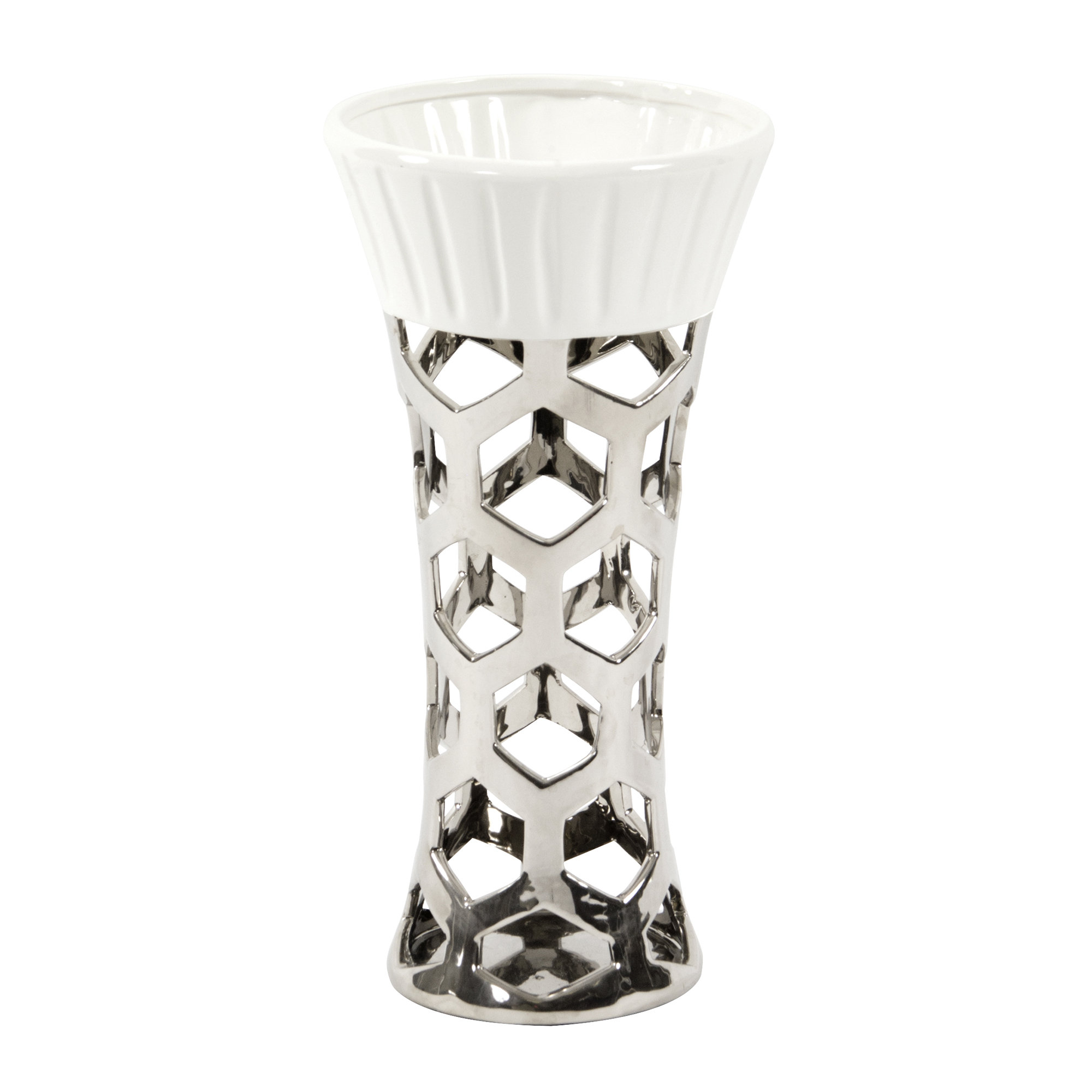 Orren Ellis Laverock Hexagon Cut Out Ceramic Table Vase Wayfair
