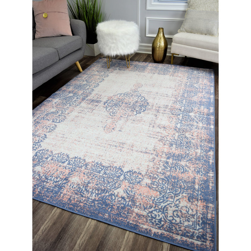 Bungalow Rose Reva Transitional Oriental Blush Blue Indoor Outdoor Area Rug Reviews Wayfair