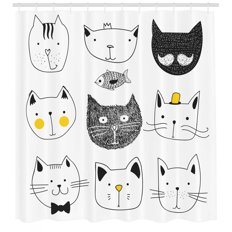 Hipster Shower Curtain Cat with Retro Glasses Print for Bathroom