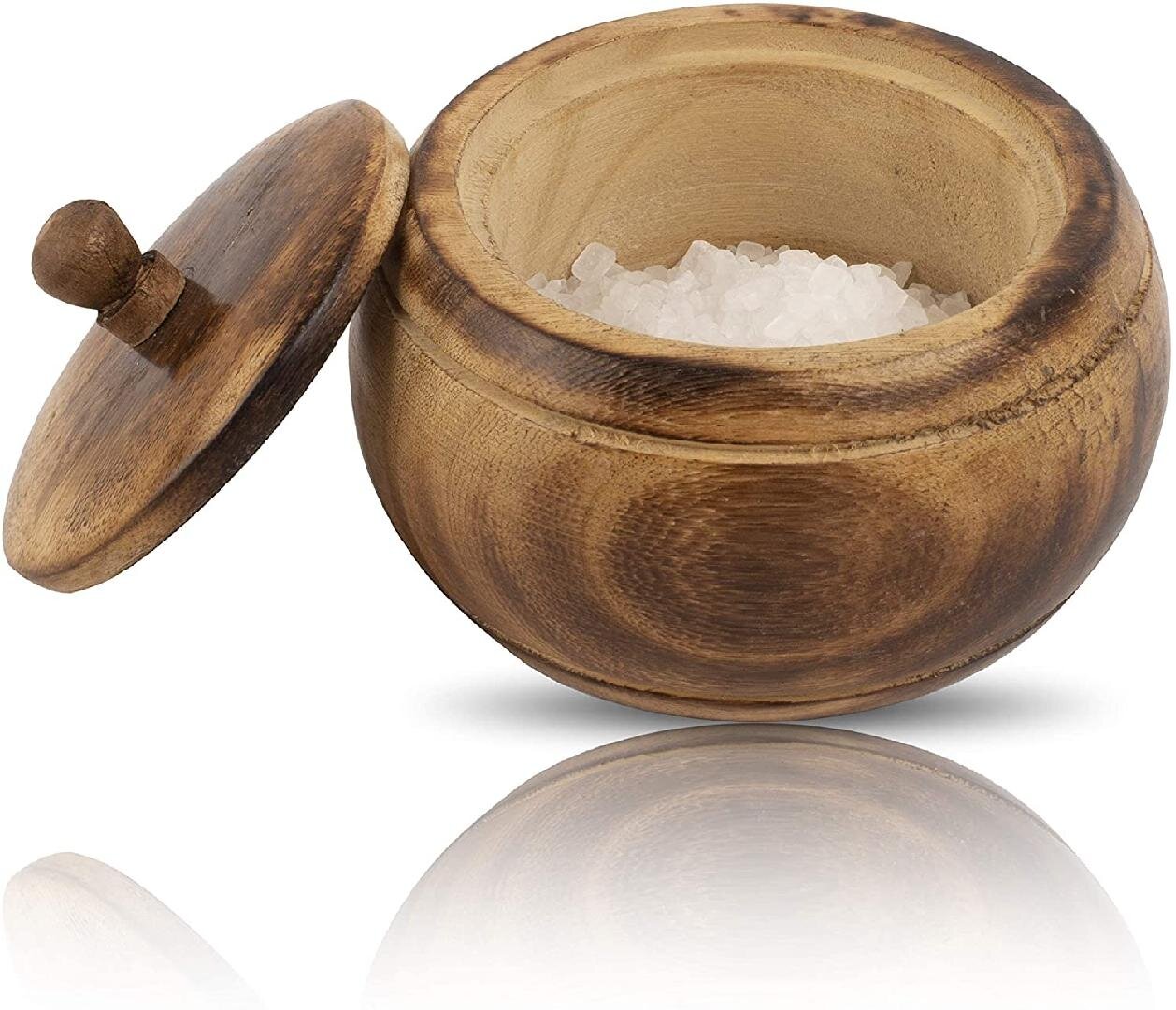 Decorative Rustic Wooden Sugar Bowl with Lid Wide Mouth Candy Treat Jar Spice Jar Holder Condiment Nuts Serving Bowl Pot Salt Spice Herb Loose Leaf Tea Storage Container Novelty Home & Kitchen 