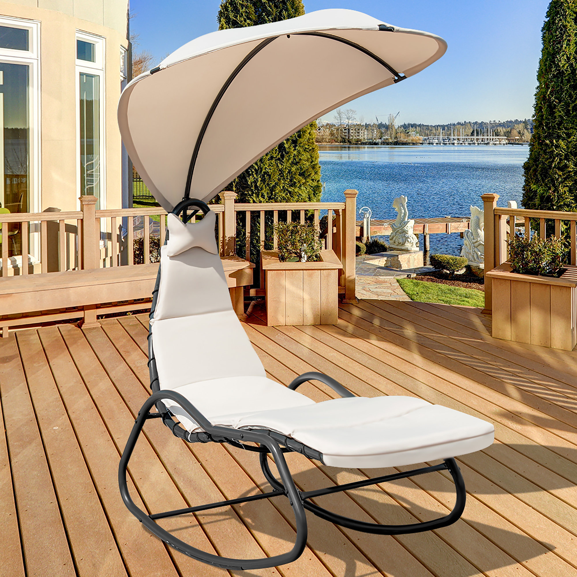 Freeport Park Patio Hanging Chaise Lounge Chair Swing Hammock Canopy Thick Cushion Turquoise Wayfair Ca