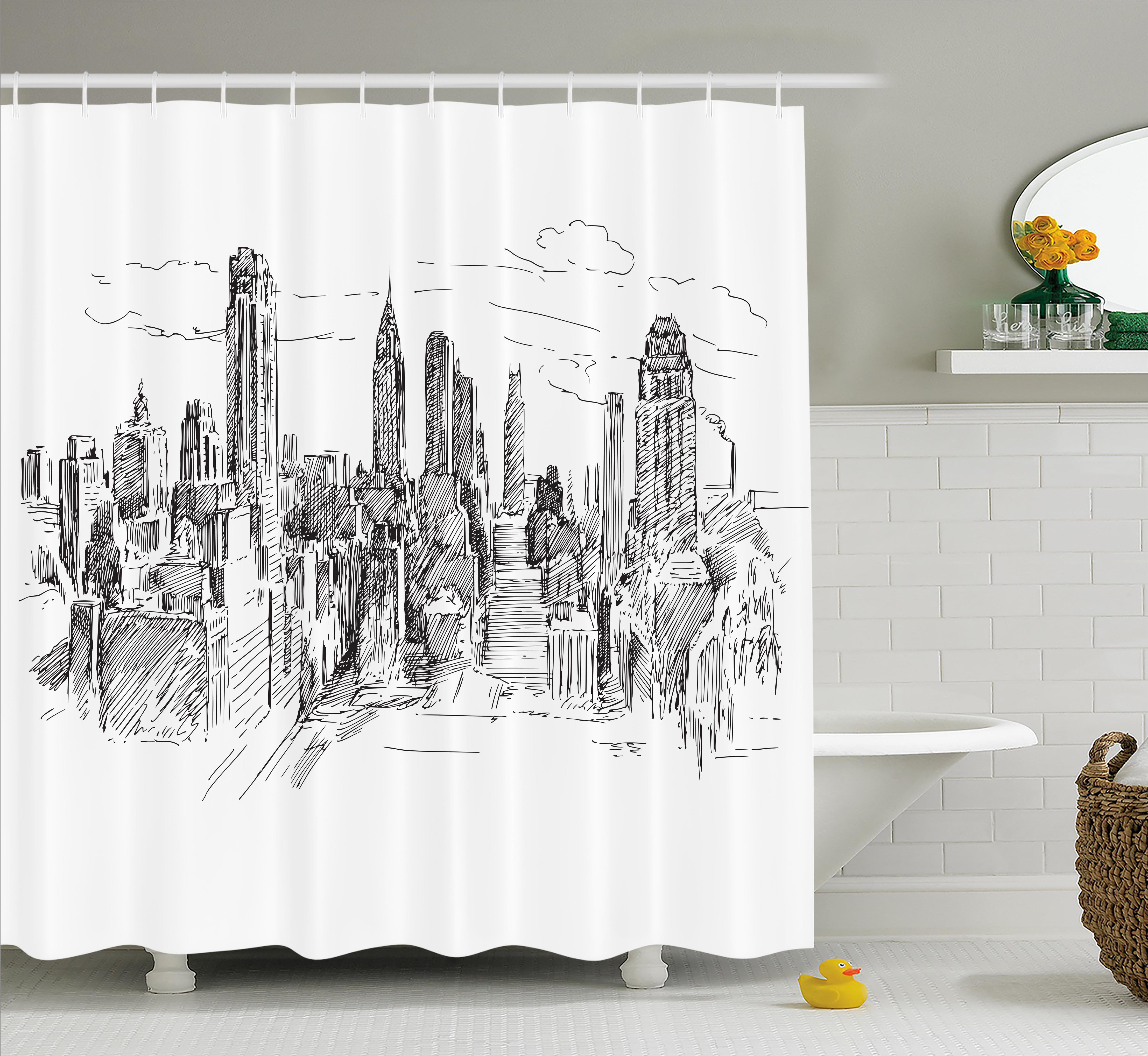 Ebern Designs Blondelle Sketchy Nyc Cityscape Shower Curtain Hooks Wayfair