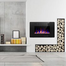 MODERN LIFE Electric Fireplace Suite Wood Top and Brick Surround & Log Burning Vivid Flame Effect 1800W Electric Fireplace Stove with Overheat Protection Thermostat 
