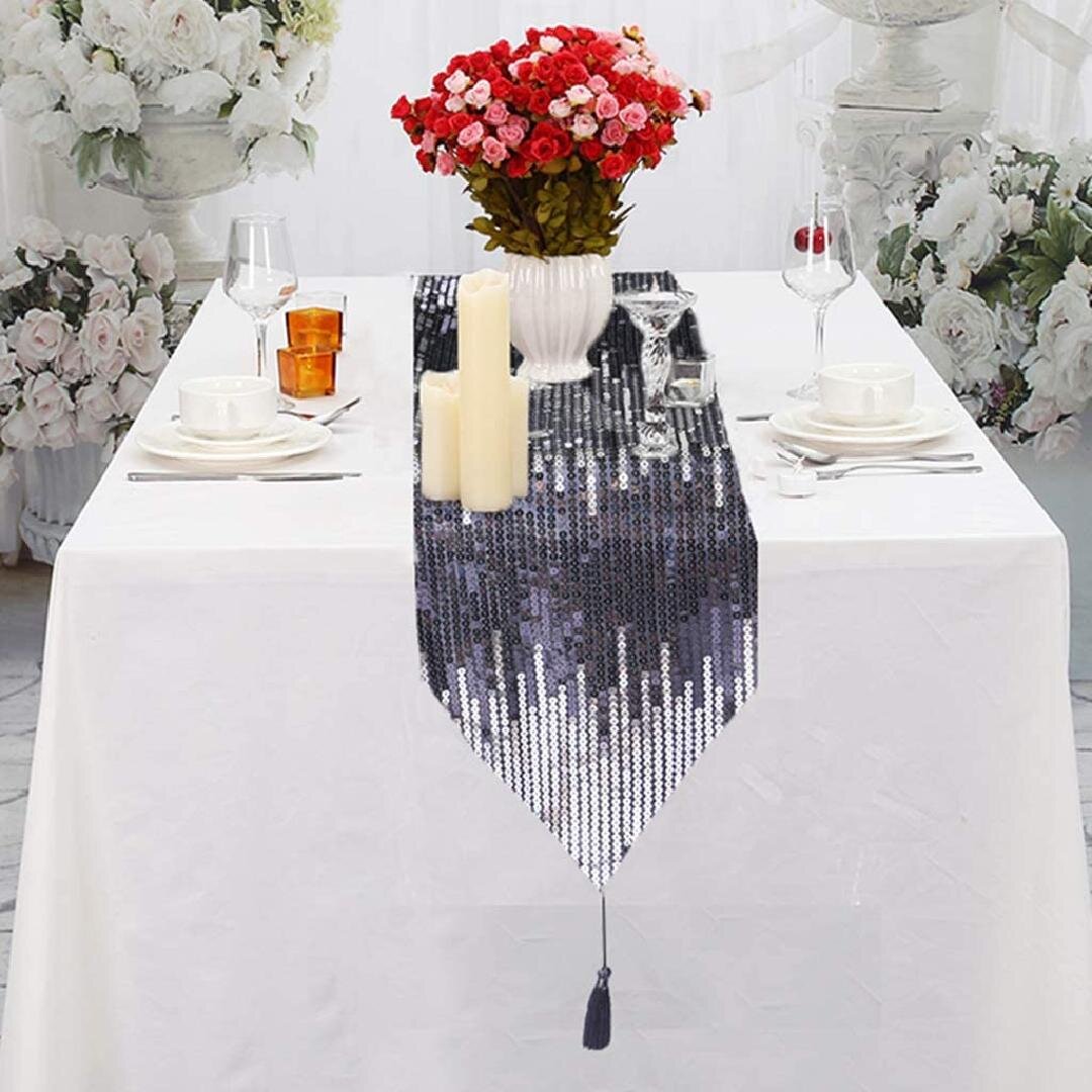 PartyDelight 12x72-Inch Rectangle Sequin Table Runner Silvery