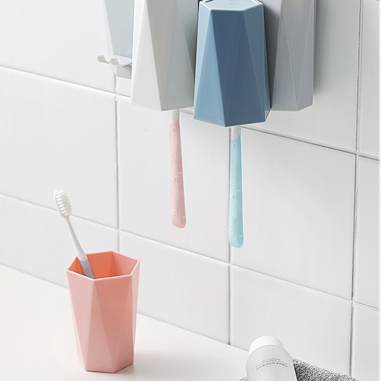 Bathroom Toothbrush Rack Organizer Wall Mount Gargle Cup Mug Toothpaste Holder