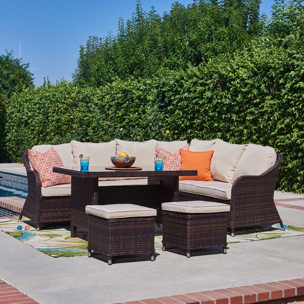 Lisbeth 5 Piece Rattan Sectional Seating Group with Cushions