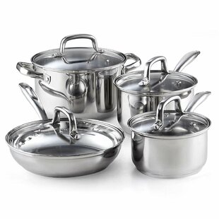 Cook N Co Cookware Set Sauce Casserole Pan w Lid Stainless Steel Silver 10 Piece 