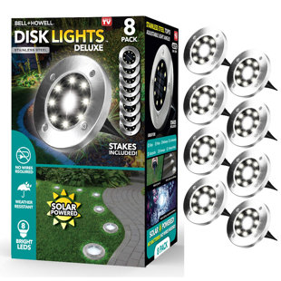 Silver Solar Powered Integrated LED Disk Light Pack (Set of 8)