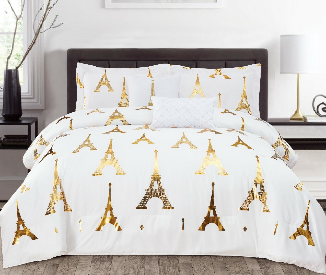 Mercer41 Glidden White/Gold Microfiber Comforter Set | Wayfair