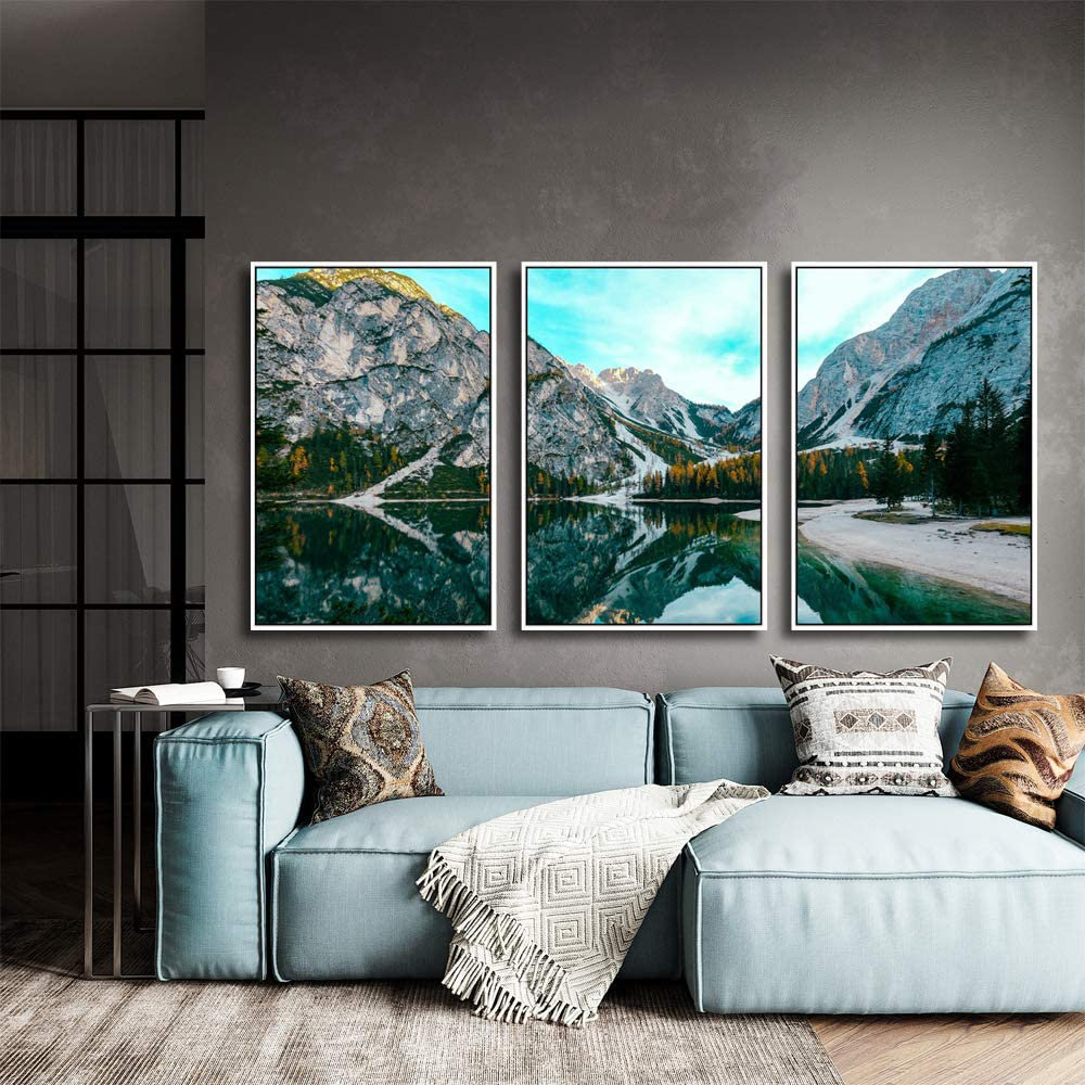 IDEA4WALL Noway Teal Sky And Towering Mountains - 3 Piece Print | Wayfair