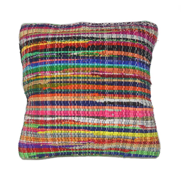 Stripe Chindi Rag Rug Decorative Sofa Throw Cotton Cushion Cover Indian Boho 24"
