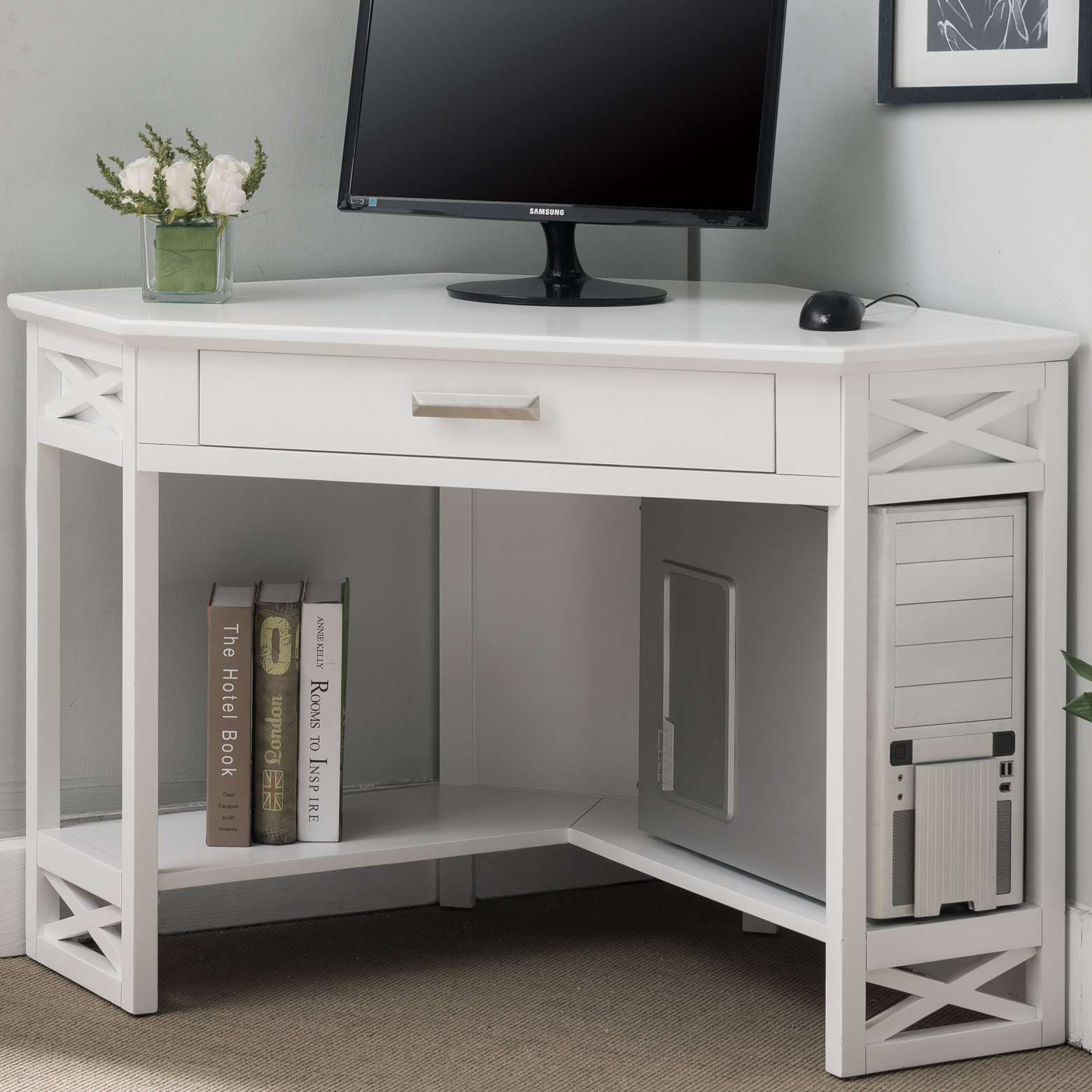 White Corner Desks Small Office Corner Desk Set With 3 1 Drawers