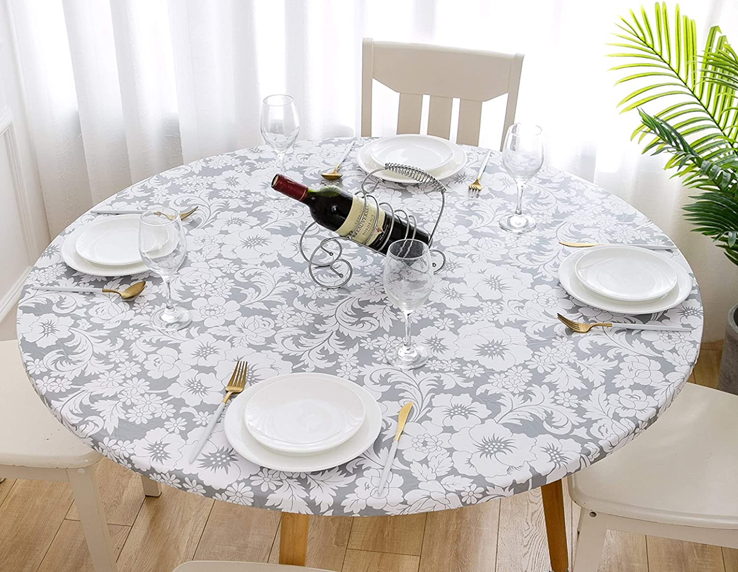 Dining Table Cover Elastic Edged Easy Clean Tablecloth Round for Home Hotel