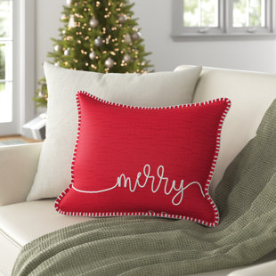 SARO LIFESTYLE Merry Christmas and Happy New Year Throw Pillow 13 x 20 Poly Filled Natural