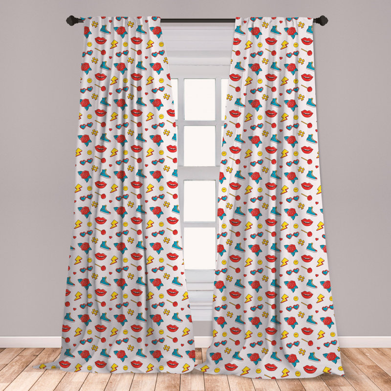 East Urban Home Ambesonne Emoji Curtains Hipster Pop Art Theme 90s Fashion Comic Book Lollipop Shoes Lips Roses Window Treatments 2 Panel Set For Living Room Bedroom Decor 56 X 84 Yellow