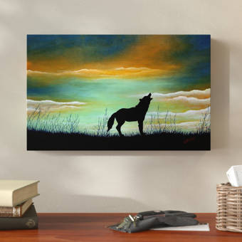 Millwood Pines Lone Wolf Silhouette Acrylic Painting Print On Wrapped Canvas Wayfair