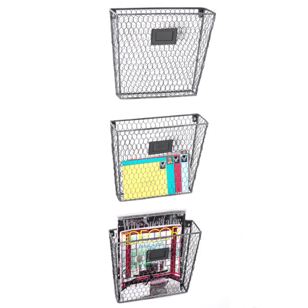 Metal Wall Mount Wire Basket Hanging Mail and Magazine Organizer 13 x 9 in 