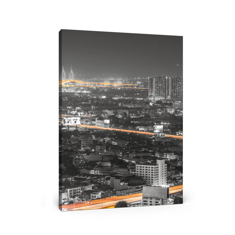 East Urban Home City Lights At Night Photographic Print On Canvas Wayfair Co Uk