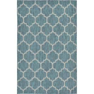 Modern Contemporary Rubber Backed Outdoor Rug Allmodern Enola Teal Outdoor Area Rug