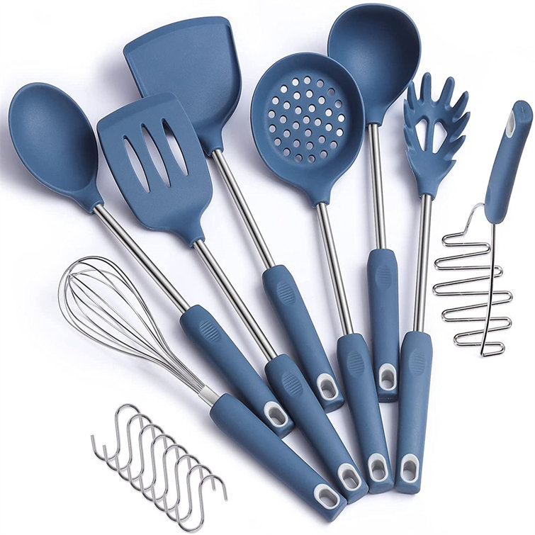 Silicone Cooking Utensils With Stainless Steel Handle Non-Stick Kitchen Utensils 