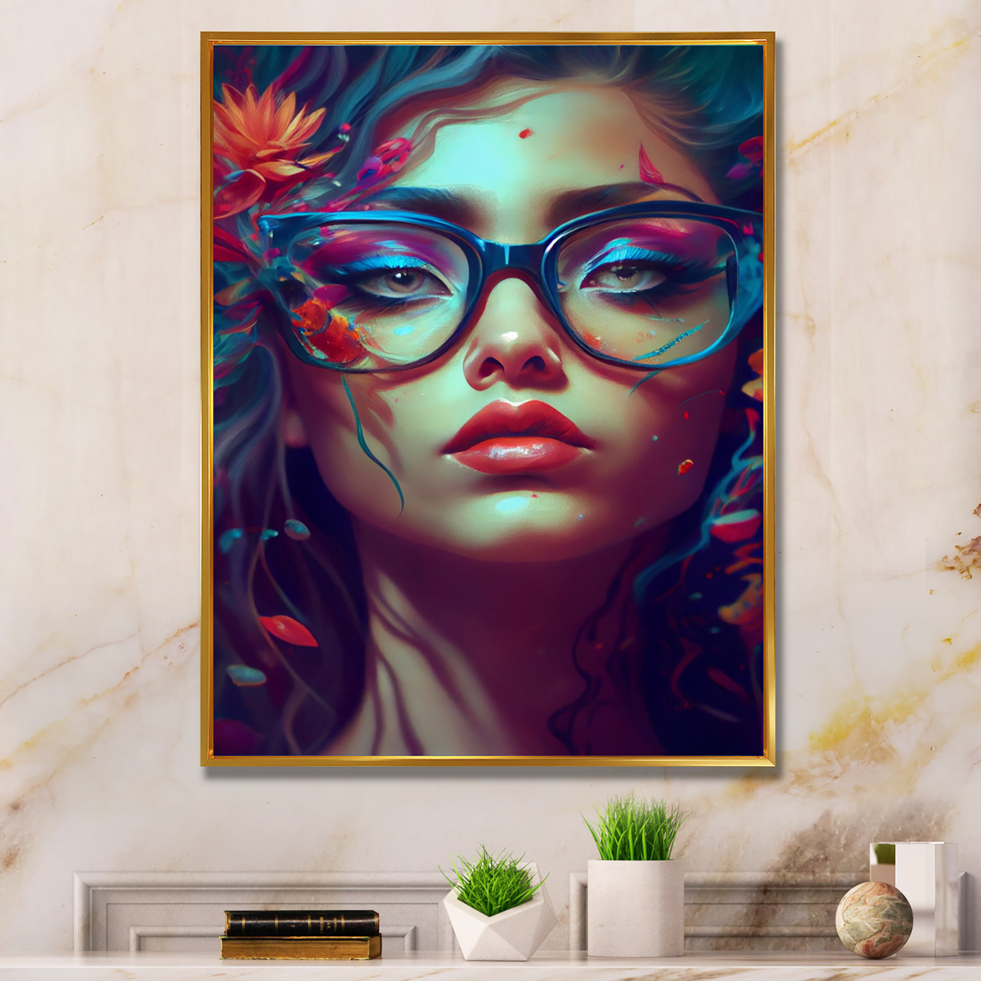 Mercer41 Blue Attractive Woman With Flowers III Graphic Art on Canvas