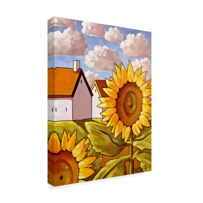 August Grove Sunflower And Cottages Scenic View Acrylic Painting Print On Wrapped Canvas Wayfair
