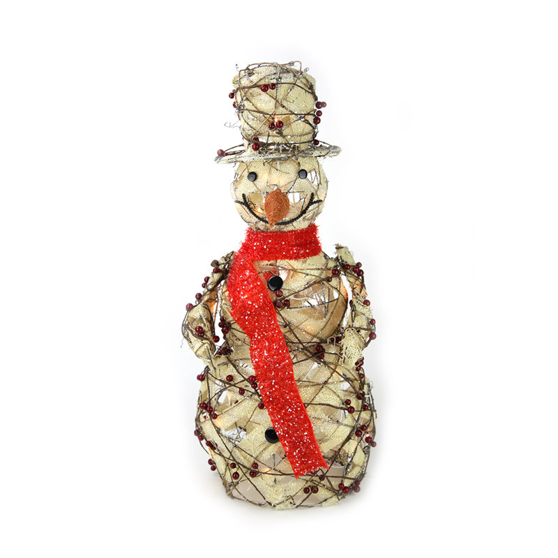 Northlight Lighted Burlap And Berry Rattan Standing Snowman