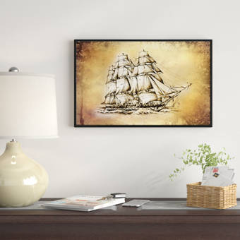 East Urban Home Moving Old Sailboat Drawing Framed Oil Painting