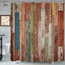 100% Polyester Fabric Retro Rustic Wood Barn Door Shower Curtain Bathroom Hooks 