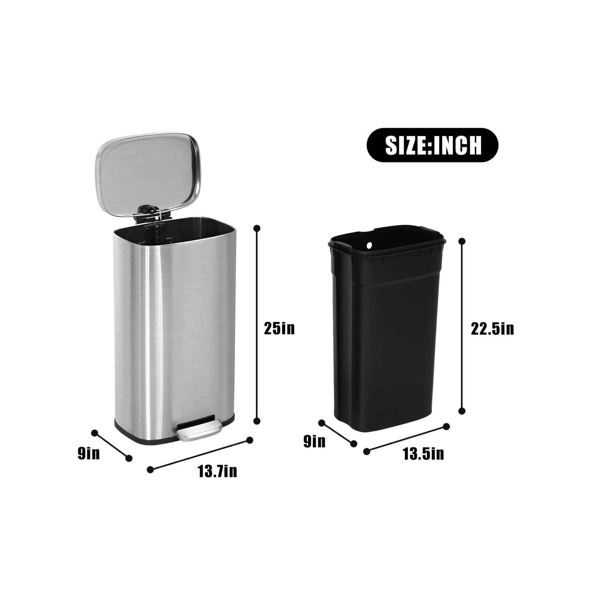 FINECASA Stainless Steel 8 Gallon Trash Can Wayfair
