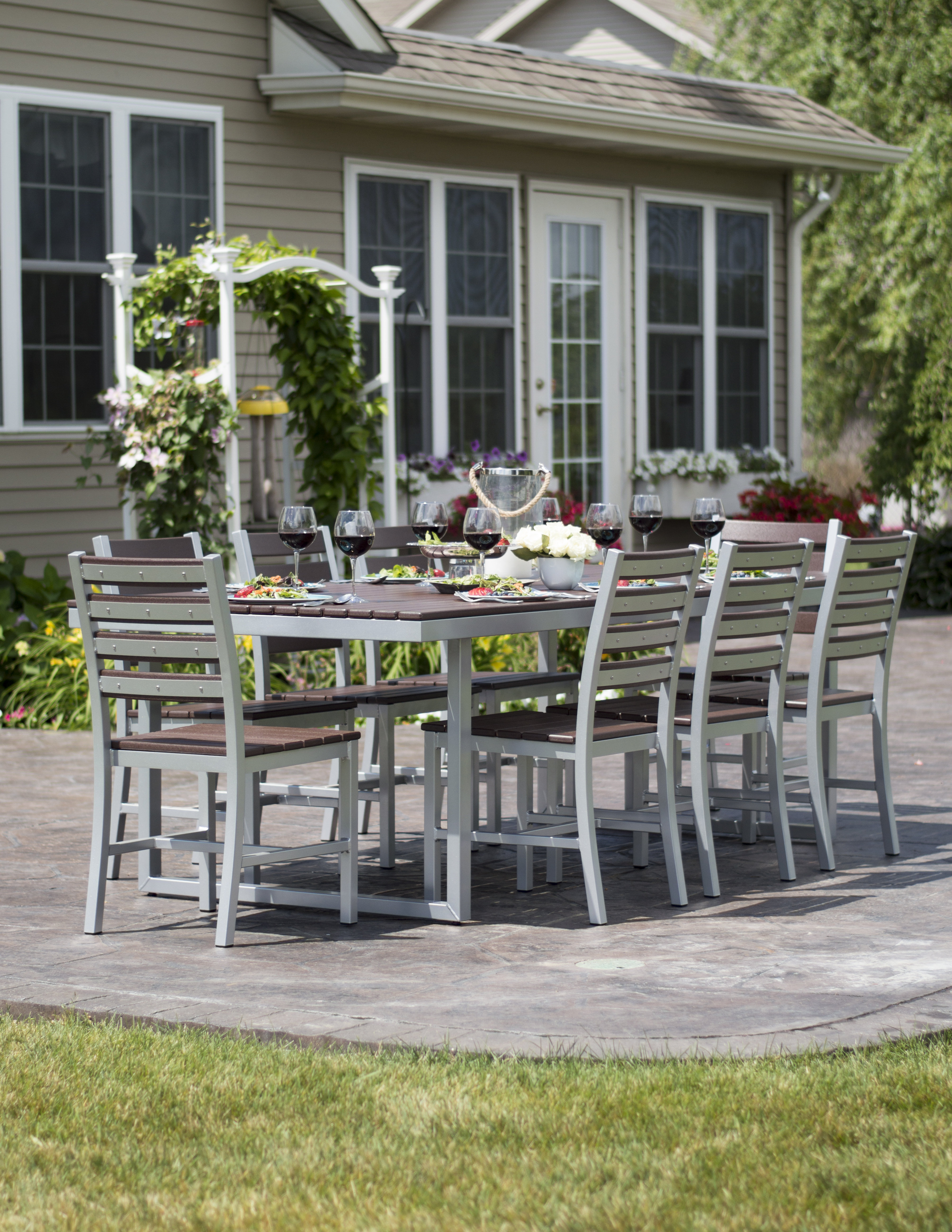 commercial bistro sets on Longshore Tides Alissa Rectangular 8 Person 96 Long Aluminum Dining Set Wayfair
