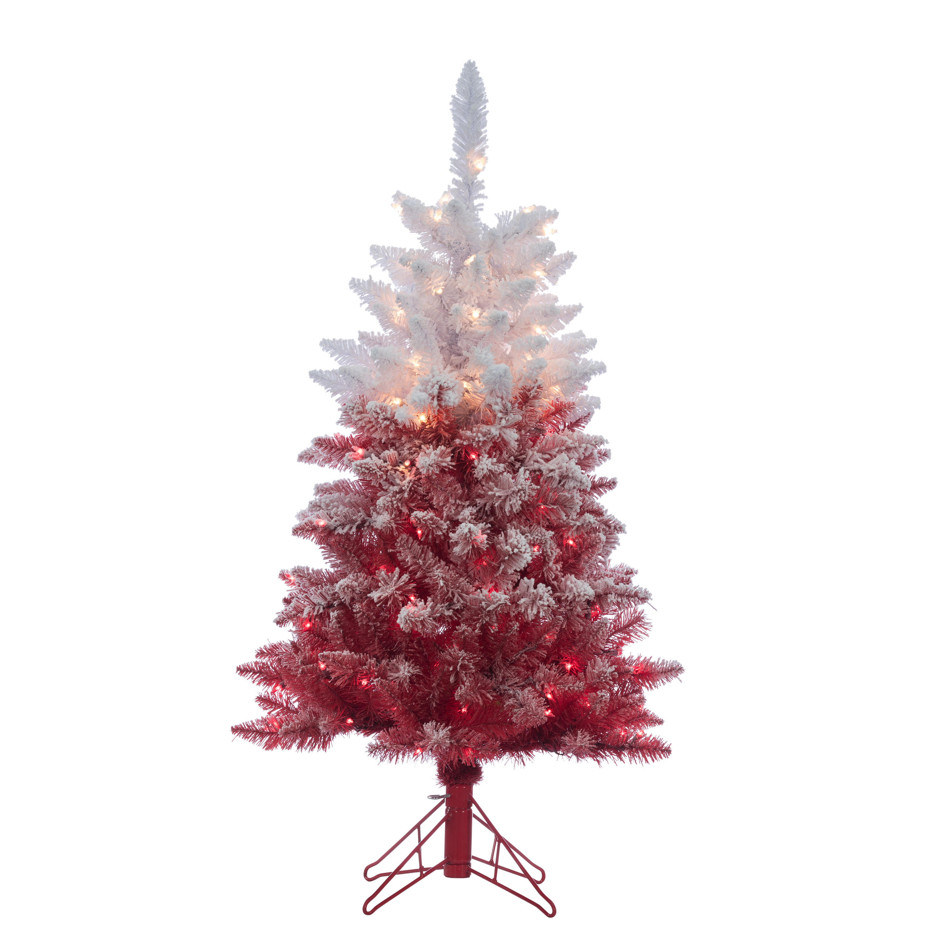 the holiday aisle flocked red artificial christmas tree clear white lights with stand wayfair - Christmas Tree With White Lights And Red Decorations the holiday aisle flocked red artificial christmas tree clear white lights with stand wayfair - Christmas Tree With White Lights And Red Decorations