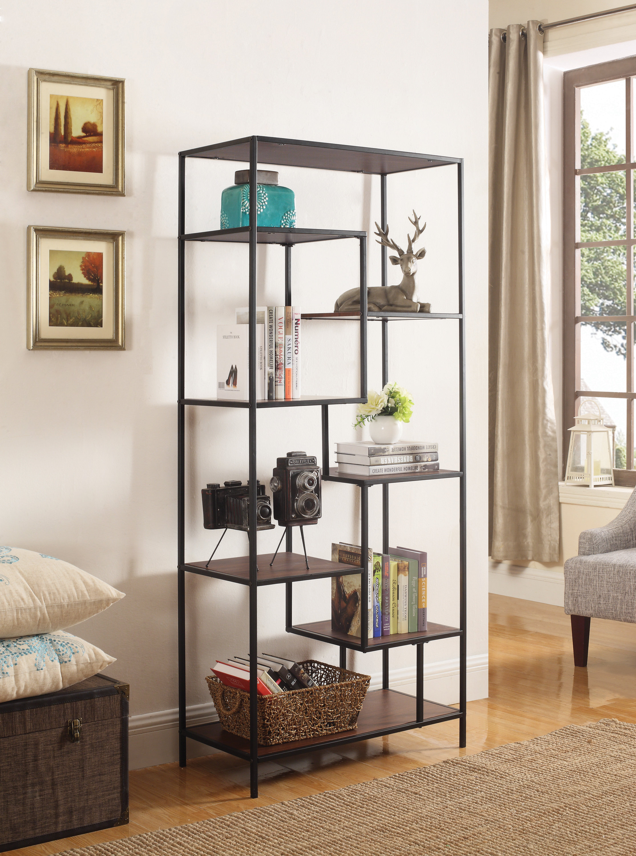 Foundry Select Aislinn 72'' H x 31'' W Metal Geometric Bookcase | Wayfair