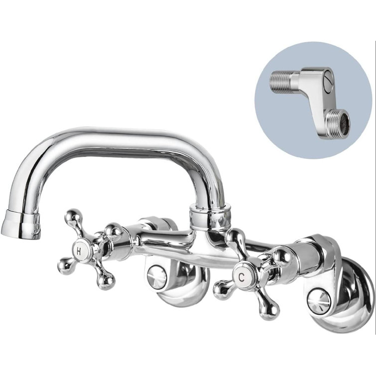 Wall Mounted Faucet Kitchen6 Inch(15Cm) Spout Reach Adjustable Center  Double Cross Handles 3 Inch To 9 Inch Hot And Cold Water Mixer Tap 360  Rotatable ...