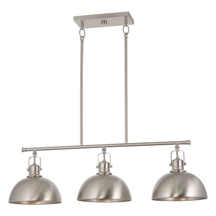 Tazewell 34 3-Light Modern Industrial Kitchen Island Light, Dome Shades +  Swivel Joints, Brushed Nickel Finish