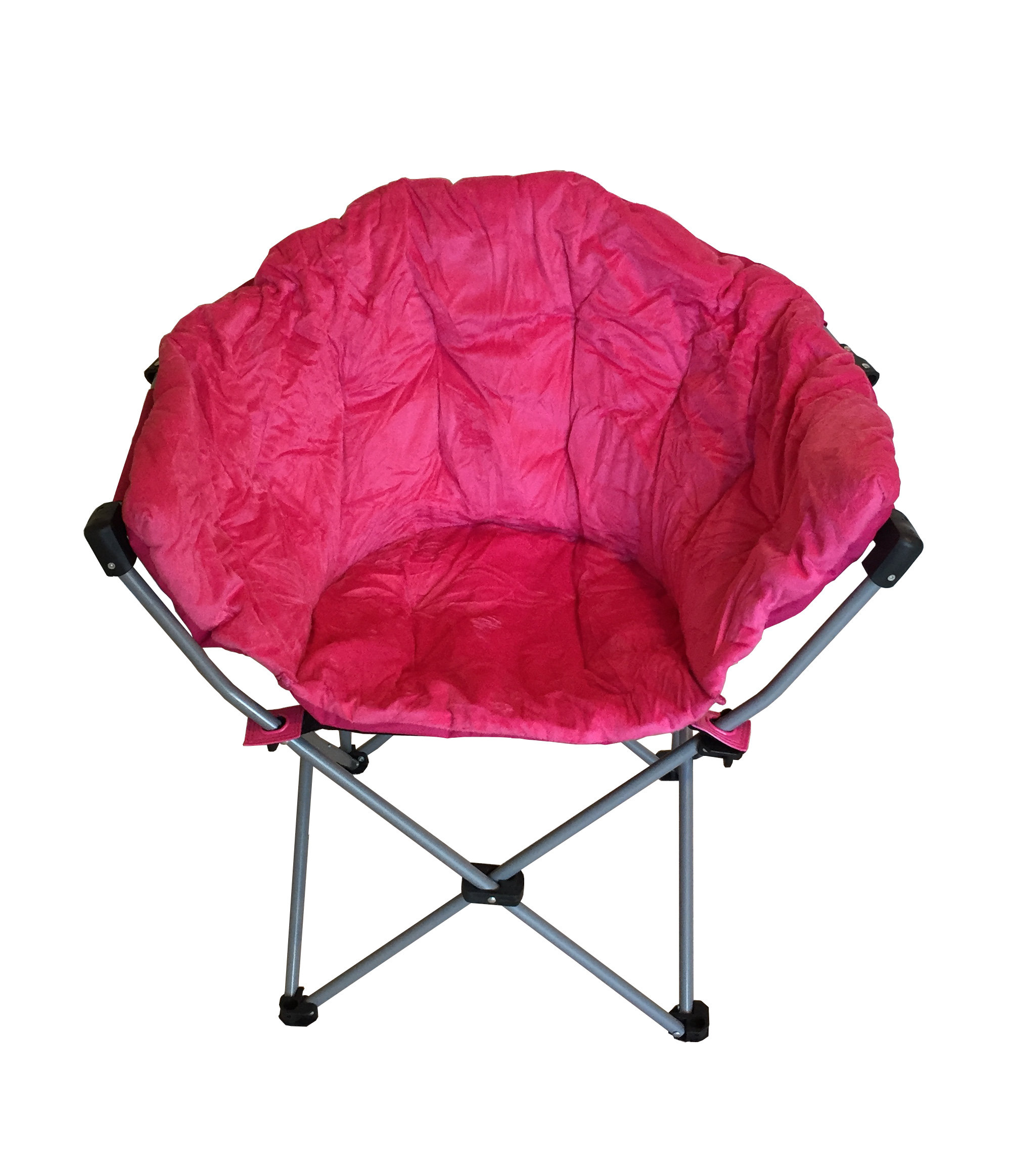 Folding Moon Chair Tufted Upholstered Camping Fishing Papasan Chairs w/ Footrest 