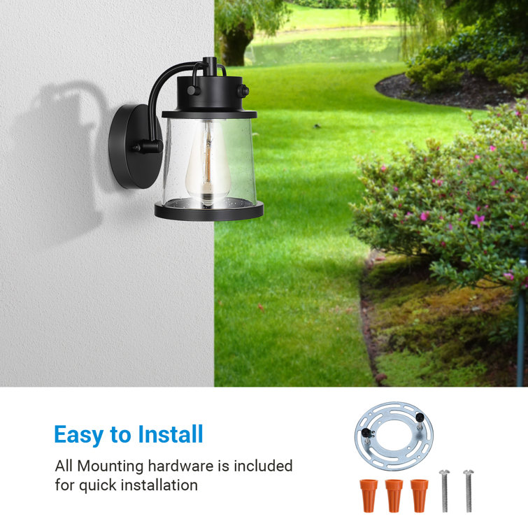 Beachcrest Home Cara Black 8 H Seeded Glass Outdoor Wall Lantern With Dusk To Dawn Reviews Wayfair