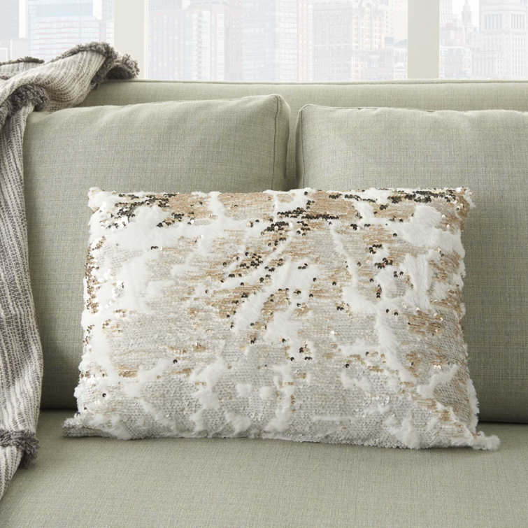 white faux fur lumbar pillow