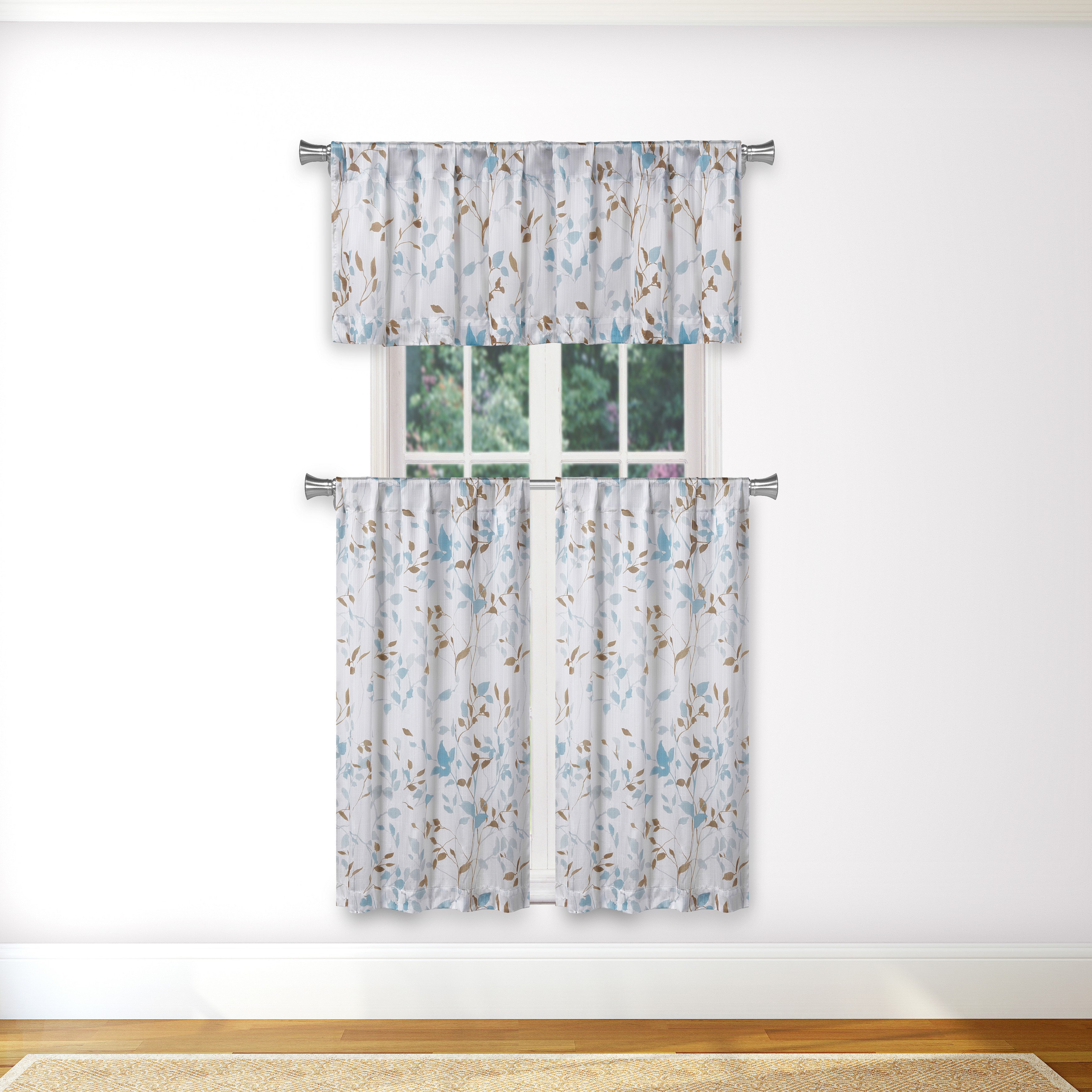 Alcott Hill Fratessa 3 Piece Semi Sheer Leaves 58 Kitchen Curtain