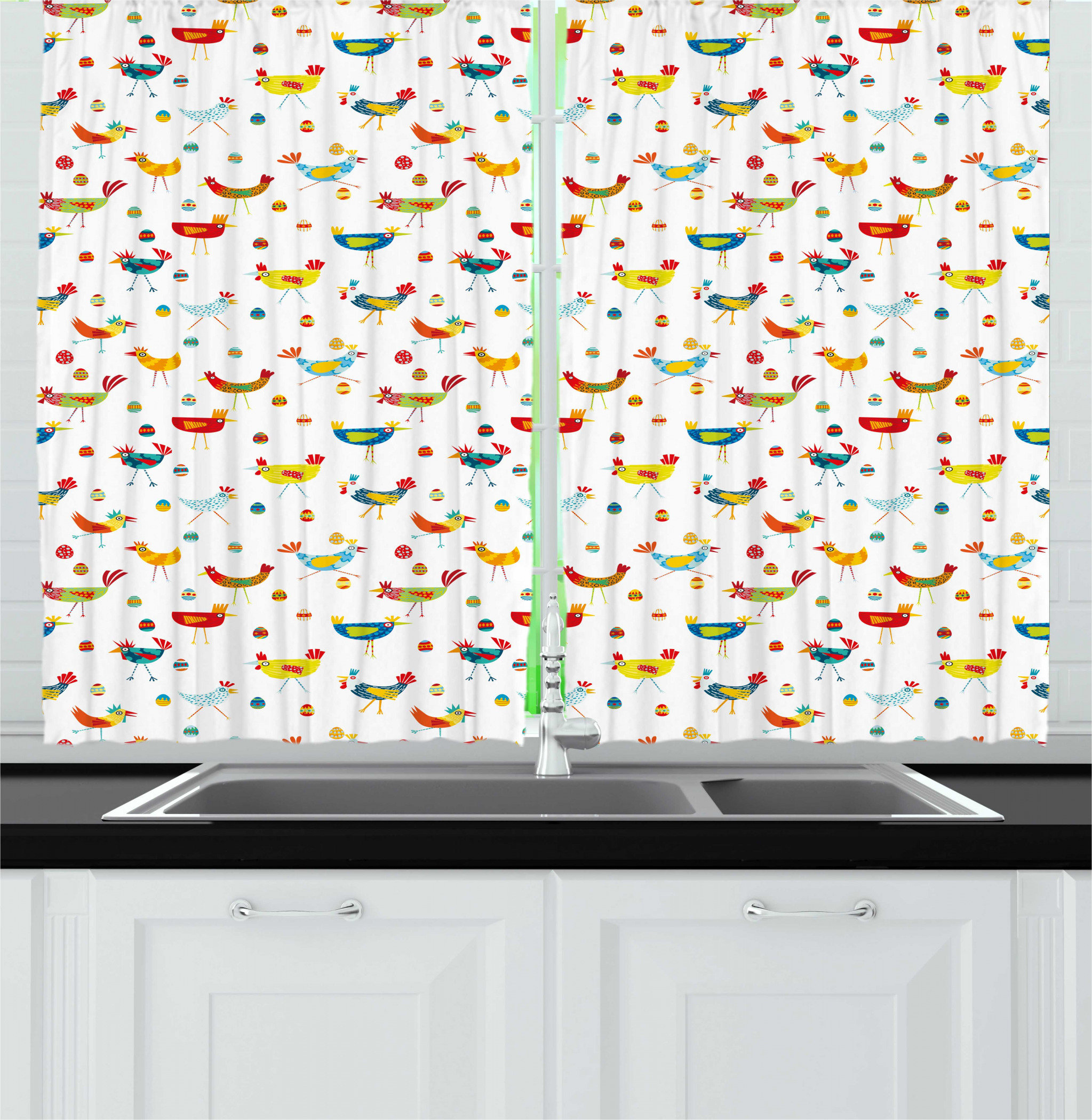 East Urban Home Vibrant Repetitive Chickens Eggs Colorful Doodle