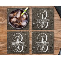 Personalized Natural Stone Ceramic Tile Drink Coasters Set of 4 Monogram 3 C