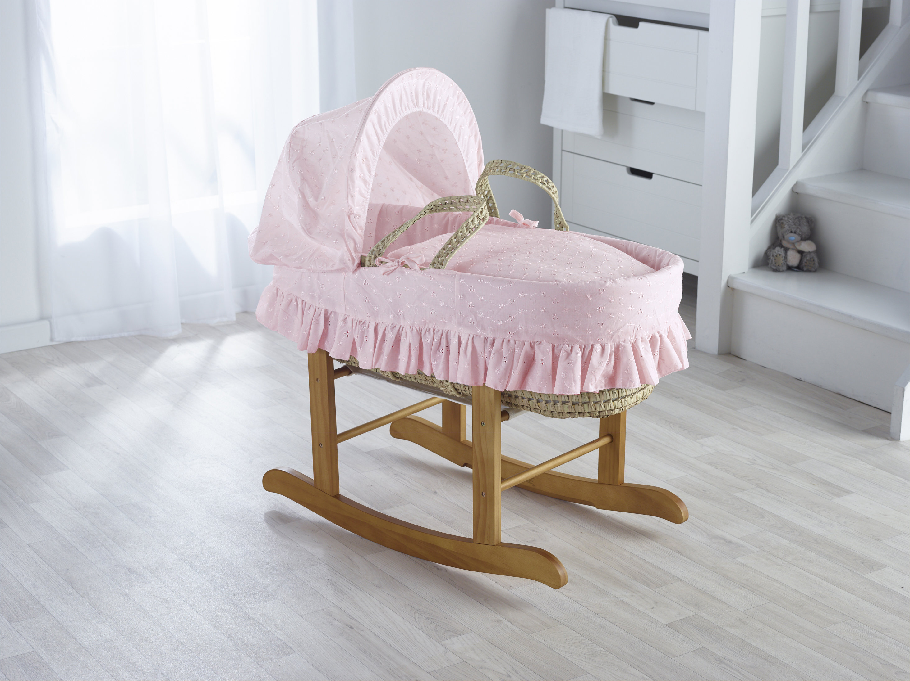 pink moses basket bedding