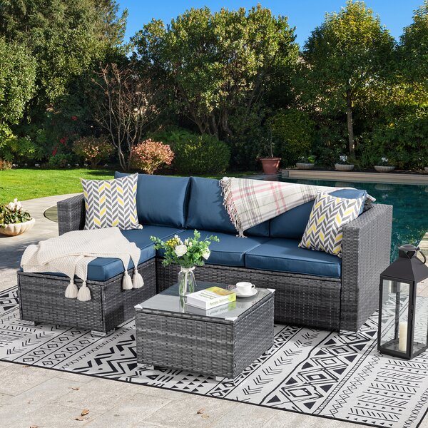 Mercury Row Pastrana Wicker Rattan 3 Person Seating Group With Cushions Reviews Wayfair