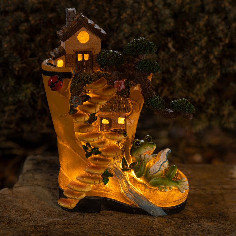 New Creative Rain Boot and Frog Fairy House Solar Garden Ornament #4R147 