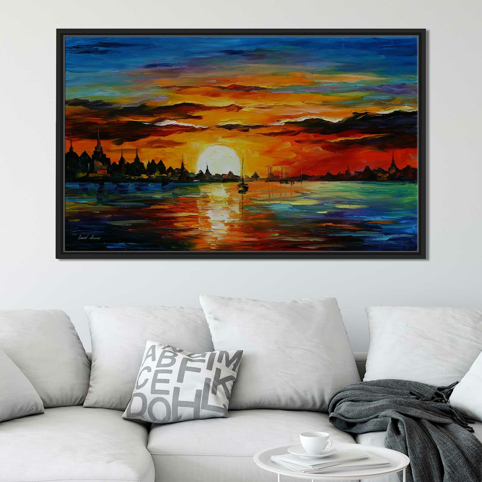 Winston Porter Sunrise In The Harbor by Leonid Afremov - Floater Frame ...