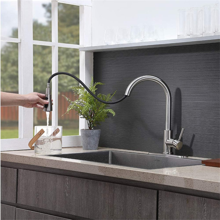 Single Handle High Arc Brushed Nickel Pull Out Kitchen Faucet, Single Level  Stainless Steel Kitchen Sink Faucets With Pull Down Sprayer,Beautiful And  ...