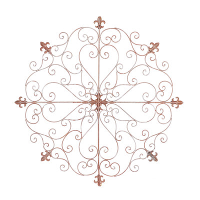 Metal Scrolled Medallion Fleur De Lis Brown Wall Decor