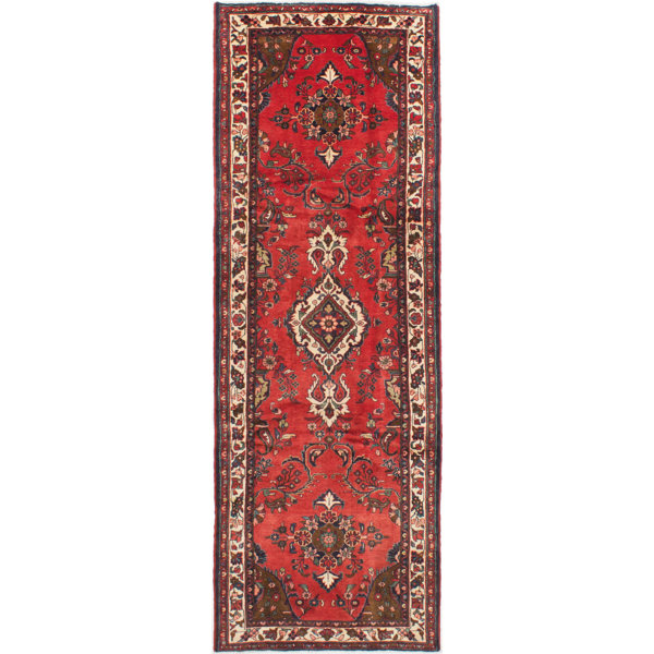 One Of A Kind Hamadan Hand Knotted Runner 3 9 X 10 Wool Red Area Rug