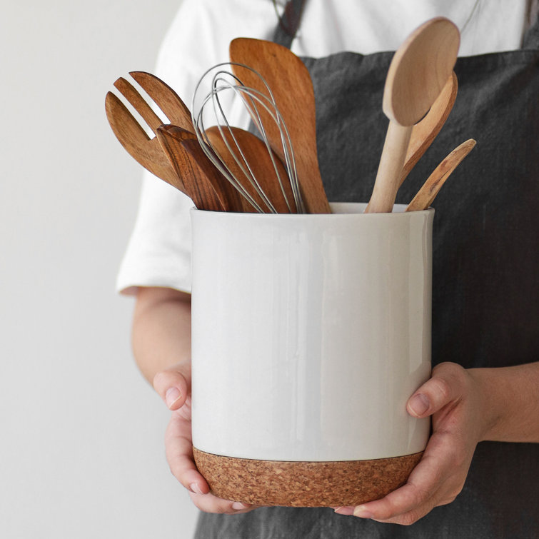 Gracie Oaks Kitchen Utensil Holder, Large Ceramic Utensil Crock, Vintage  Farmhouse Home Kitchen Décor, Deep And Stable, Easy To Clean, White