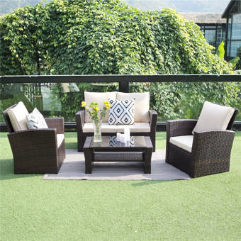Merax 4 Piece Rattan Sofa Seating Group With Cushions Reviews Wayfair